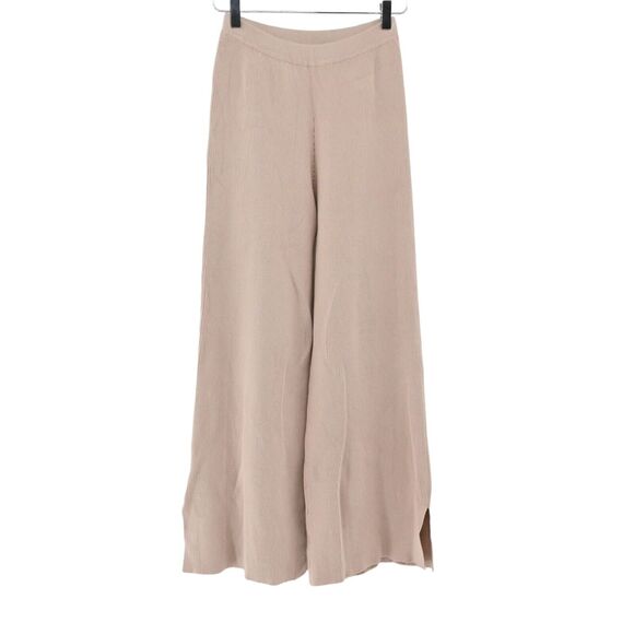 VEILED Pants Womens Size XS Beige Remy Ribbed Knit‎ Elastic High Rise Wide Leg - Picture 1 of 12